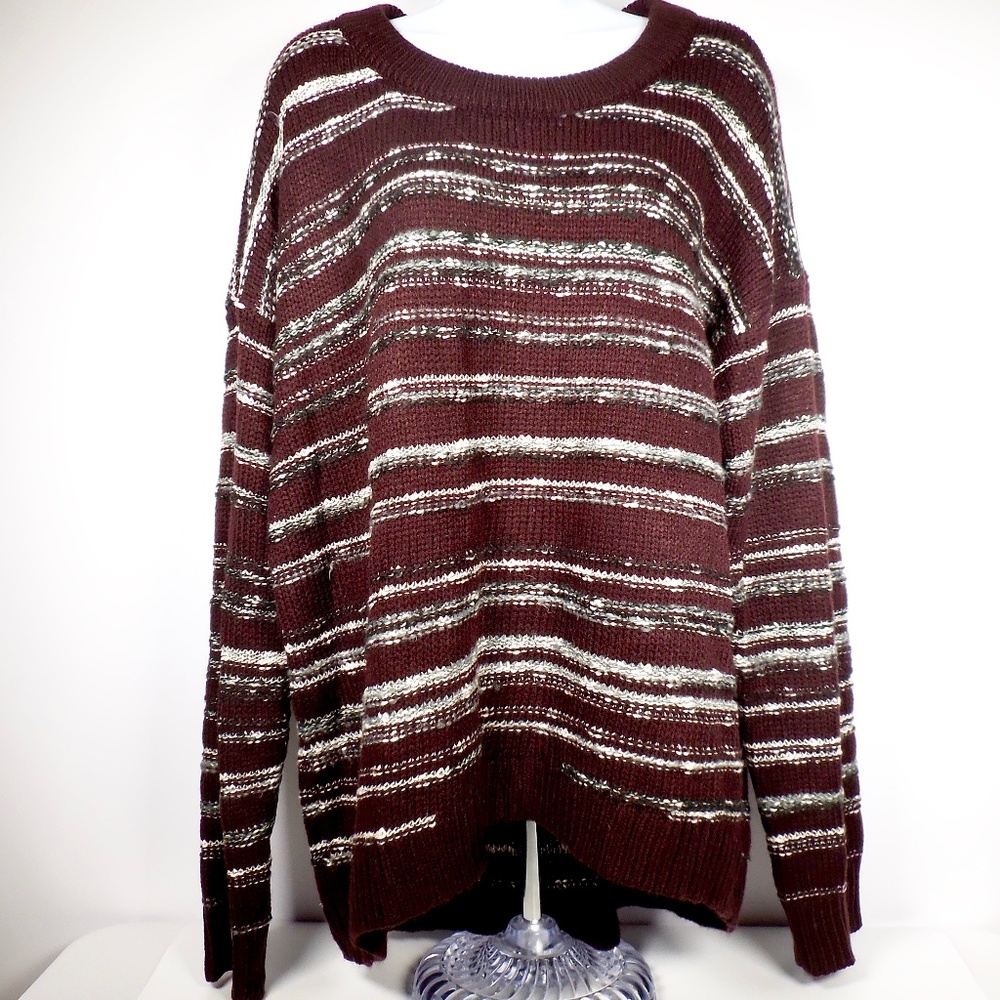 Calvin Klein Womens XXL Cozy Brown Gray Crochet Pullover Sweater
